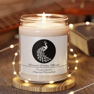 Peacock 9oz Soy Candle Gift | Minimal Personalized Name Candle | Scented Soy Candle | Elegant Jar Candle for Her or Him