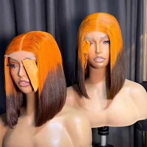 Luxury 2 tone short bone straight wig, human hair wig, Vietnamese hair, super double drawn