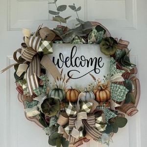 Handmade Fall Pumpkin Wreath: Rustic Welcome Sign, Farmhouse Decor