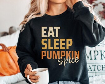 Cute, Fall, Eat Sleep Pumpkin Spice, Crewneck Sweatshirt, Black, Thanksgiving