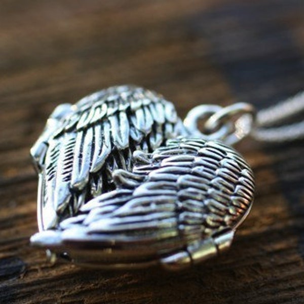 Angel Wing Heart Locket Sterling Silver