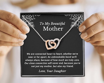 Interlocking Hearts Necklace Mother's Day Gift To Mother from Daughter Black Background