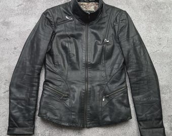 Vintage Kurze Lederjacke Mit Reißverschluss