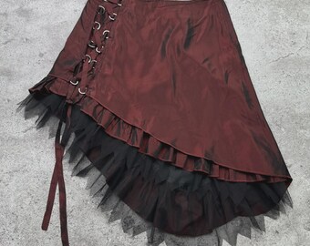 Vintage Midi Asymmetry Flare Skirt With Bondage