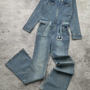 Vintage Denim Flare Faded Overalls