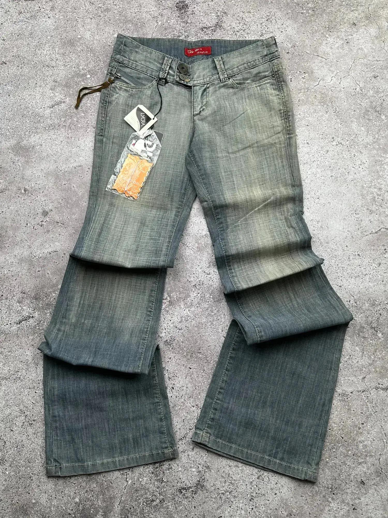 Vintage Women's Faded Flare Jeans Blue Denim Low Rise Y2K Bell