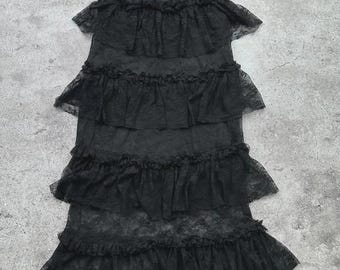 Vintage Mesh Details Lace Gothic Maxi Skirt
