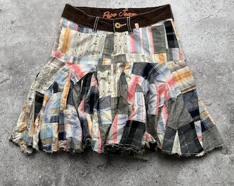 Vintage Lush Patchwork Mini Skirt
