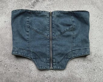Vintage Denim Corset Top Women’s Blue Strapless Bustier Y2K Fitted Jean Top