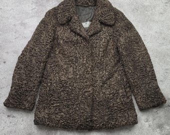 Vintage Real Sheepskin Jacket Brown Shearling Coat Women’s Warm Winter Retro Outerwear
