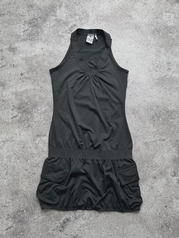 adidas halter dress Vintage Black Utility Mini Y2K Sporty Sleeveless Cargo Pocket Dress luxire:color:charcoal