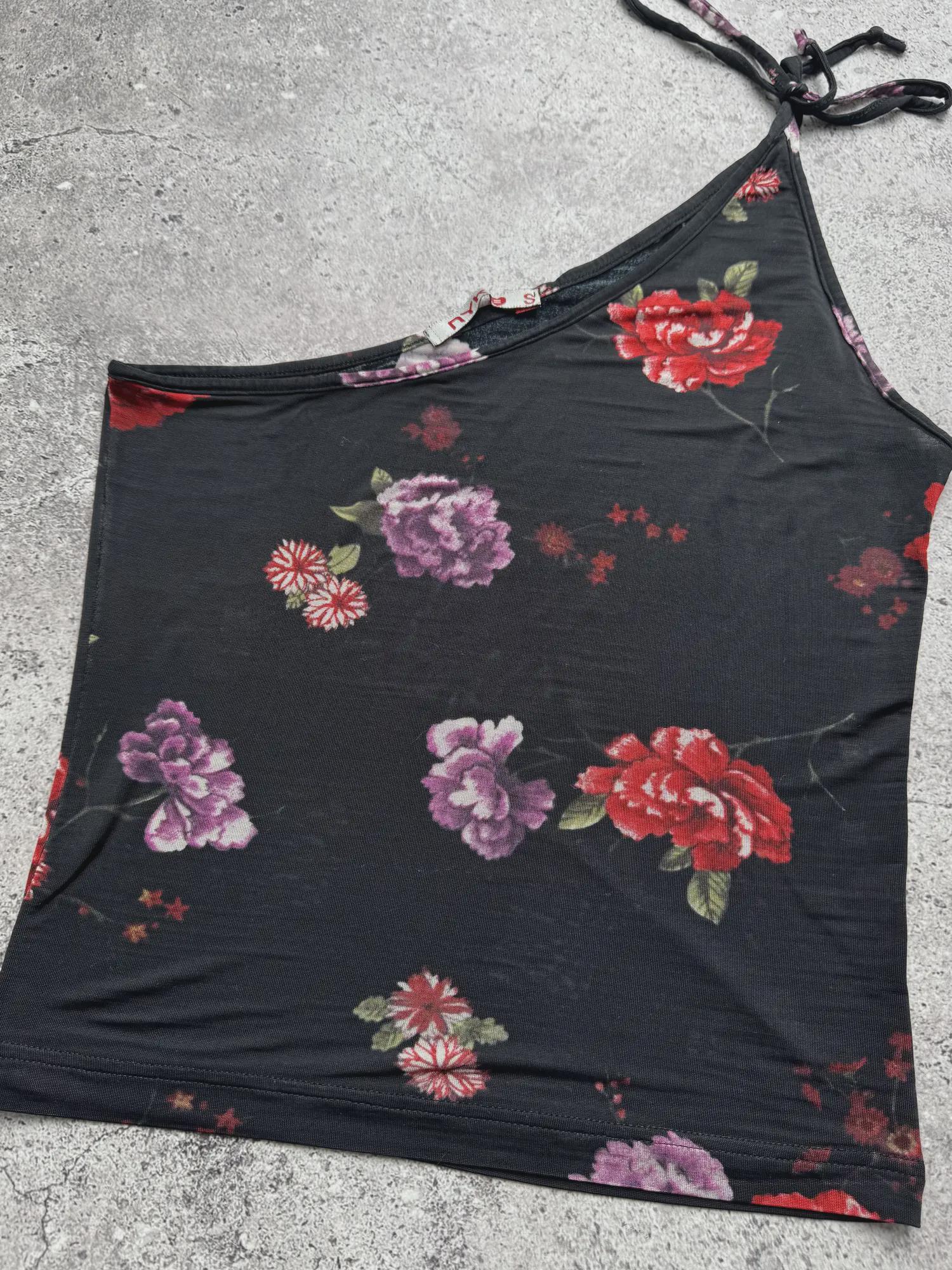 トップス salvation Y16AsymmetricDrapedTank Vintage One Shoulder Top Floral Asymmetric Strap Y2K Tank - Etsy