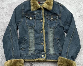 Vintage Faded Faux Fur Denim Jacket