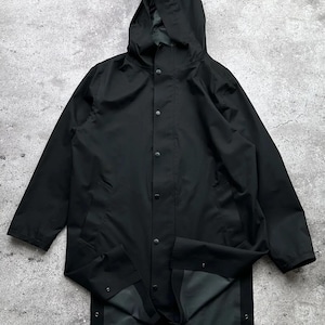 Vintage Waterproof Coat Men’s Black Hooded Rain Jacket Longline Utility Y2K