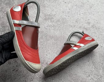 Vintage Red Leather Mary Jane Sneakers Women's Ballet Flats Sporty Y2K Shoes