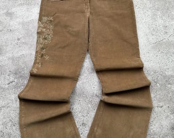 70s Vintage Corduroy Flare Pants, Rust Orange High Waist Trousers