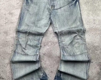 Vintage Faded Biker Wide Flare Jeans