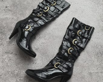 Vintage Patent Leather Boots With Straps