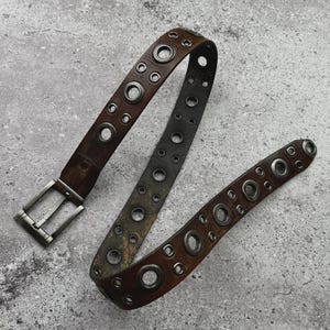 Vintage Leather Belt With Metal Rings