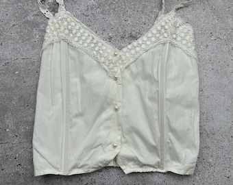Top de tirantes blanco de encaje estilo vintage Y2K, top estilo cottagecore romántico, lencería estilo Fairycore