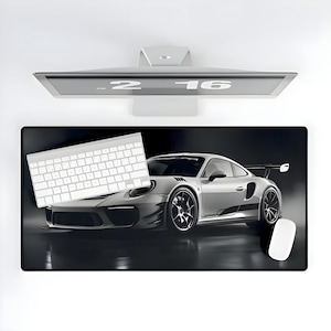 Porsche 911 GT3 Mousepad: Black & White Racing Desk Mat