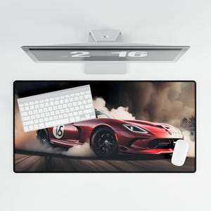 Red Dodge Viper Desk Mat: Drifting Race Car Mousepad