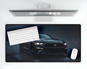 Ford Mustang GT Desk Mat: Spooky Fog Design, Car Mousepad