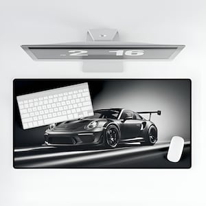 Porsche 911 GT3 Mousepad: Black & White Car Desk Mat