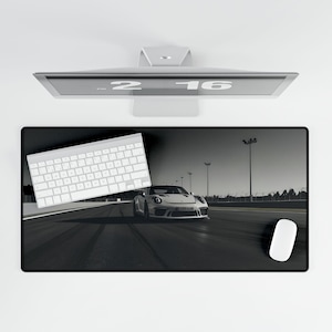 Porsche 911 Desk Mat: Black & White Car Gaming Mousepad