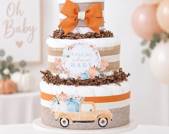 Pumpkin Baby Shower Decoration, Little Pumpkin Diaper Cake, Falling In Love With Baby, Fall Baby Shower Decor