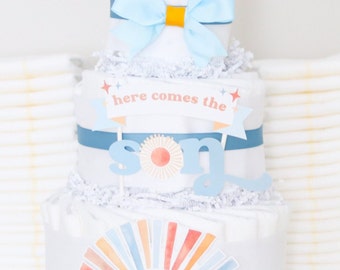 Here Comes the Son Baby Shower Diaper Cake, Little Sunshine Baby Shower Decoration, Muted Retro Boho Sun Baby Shower Centerpiece