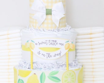 Lemon Baby Shower Decoration, Gender Neutral Baby Shower Centerpiece, Lemon Diaper Cake, Sweet Little One Lemonade Summer Shower