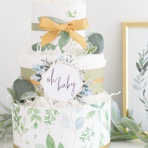 Greenery Baby Shower Decoration, Gold Greenery Diaper Cake, Gender Neutral Baby Shower Ideas, Eucalyptus, Lambs Ear
