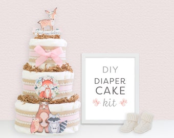 diaper cake with baby climbing