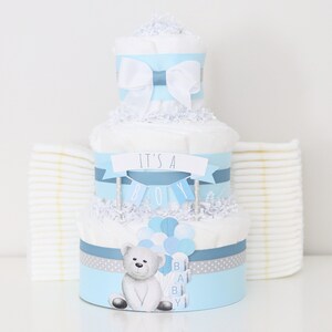 LaVenty 17 PCS Luxury Blue Teddy Bear Cake Decoration Baby Boy Baby Shower  Birthday Party Supplies