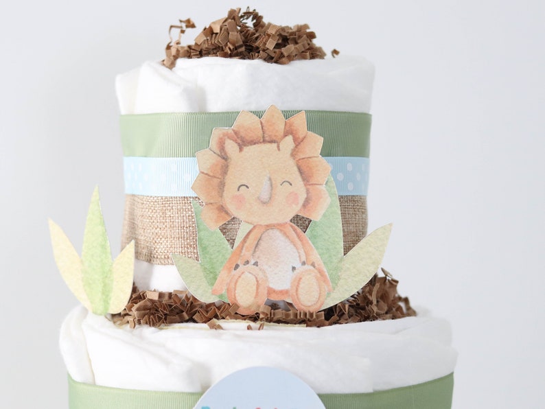 Dinosaur Baby Shower Decoration, Dinosaur Diaper Cake, Baby Boy Diaper Cake, Dino Baby Shower Centerpiece image 6
