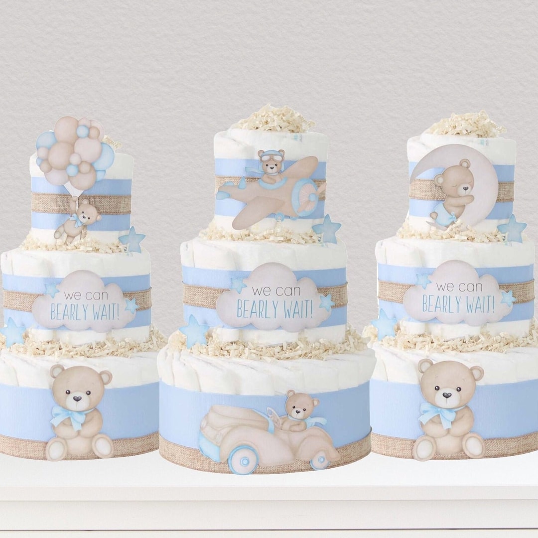 Teddy Bear Diaper Cake, We Can Bearly Wait Baby Shower Decoration, Baby ...