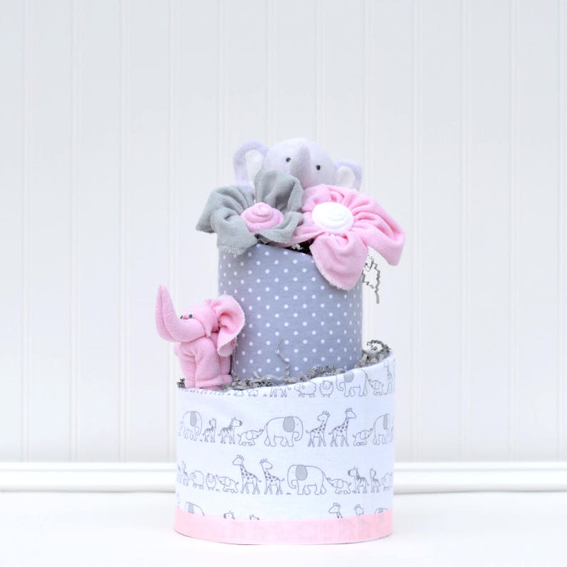 Pink Elephant Baby Shower Decoration Diaper Cake Gray Little Peanut Centerpiece