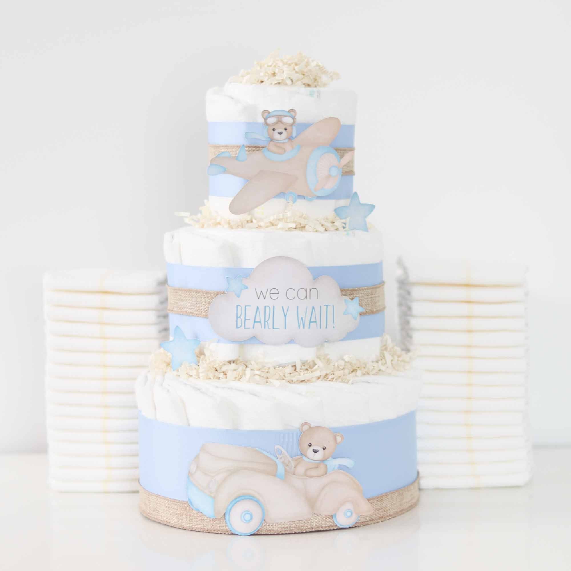 Teddy Bear Diaper Cake, We Can Bearly Wait Baby Shower Decoration, Baby ...