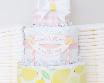 Pink Lemonade Diaper Cake, Lemon Baby Shower Decoration, Floral Lemon Diaper Cake, A Sweet Little One Is on The Way, Summer Baby Shower