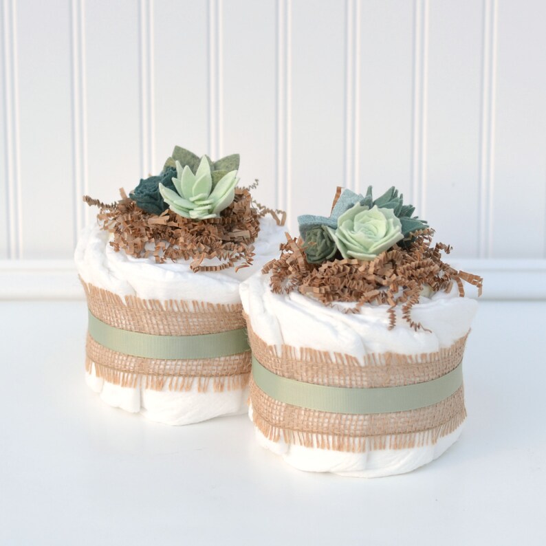 Succulent Baby Shower Mini Diaper Cake Centerpieces Greenery Etsy