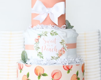 Peach Baby Shower Diaper Cake, Little Peach Table Decoration Centerpiece, Sweet as a Peach, Little Peach Fruit Summer Baby Shower