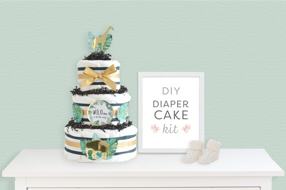 Safari Baby Shower Decorations, Gold Safari Diaper Cake Kit, Jungle Animal Baby Shower Centerpiece Il_570xn