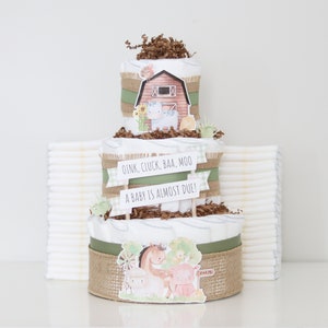 Farm Baby Shower Diaper Cake, Barnyard Animals Shower Decoration Centerpiece Decor for Girl, Boy, or Neutral with Cow Horse Barn Chick image 6