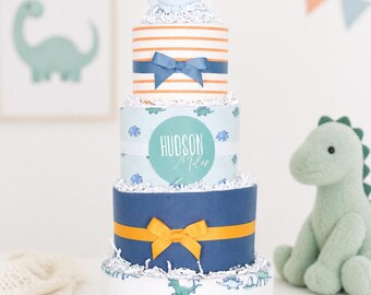 Dinosaur Diaper Cake Baby Shower Gift, Baby Boy Gift, Shower Centerpiece, Decoration, New Parent Gift Idea, Dino Theme