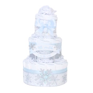 Blue Snowflake Baby Shower Diaper Cake, Boy Little Snowflake Centerpiece, Winter Baby Shower Decoration, Baby It's Cold Outside image 5