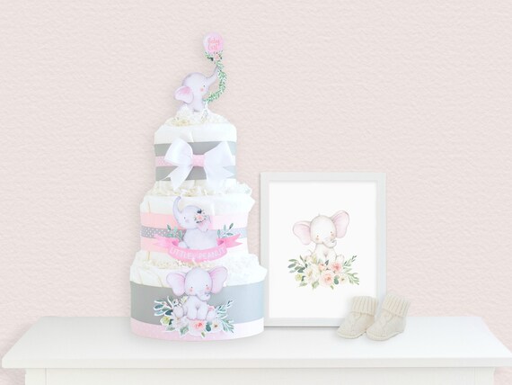 baby girl elephant diaper cake