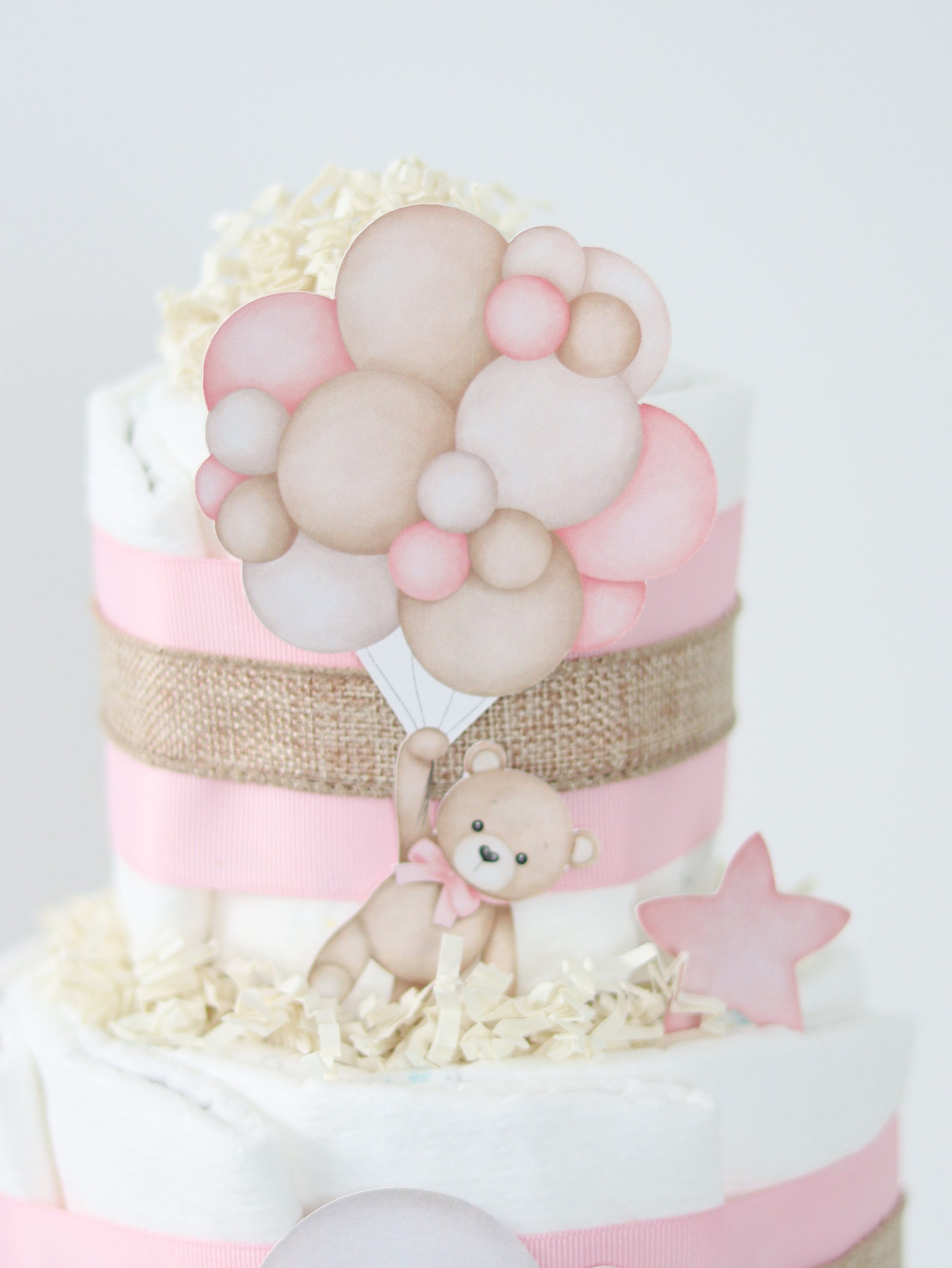 Pink Teddy Bear Diaper Cake, We Can Bearly Wait Baby Shower Decoration ...