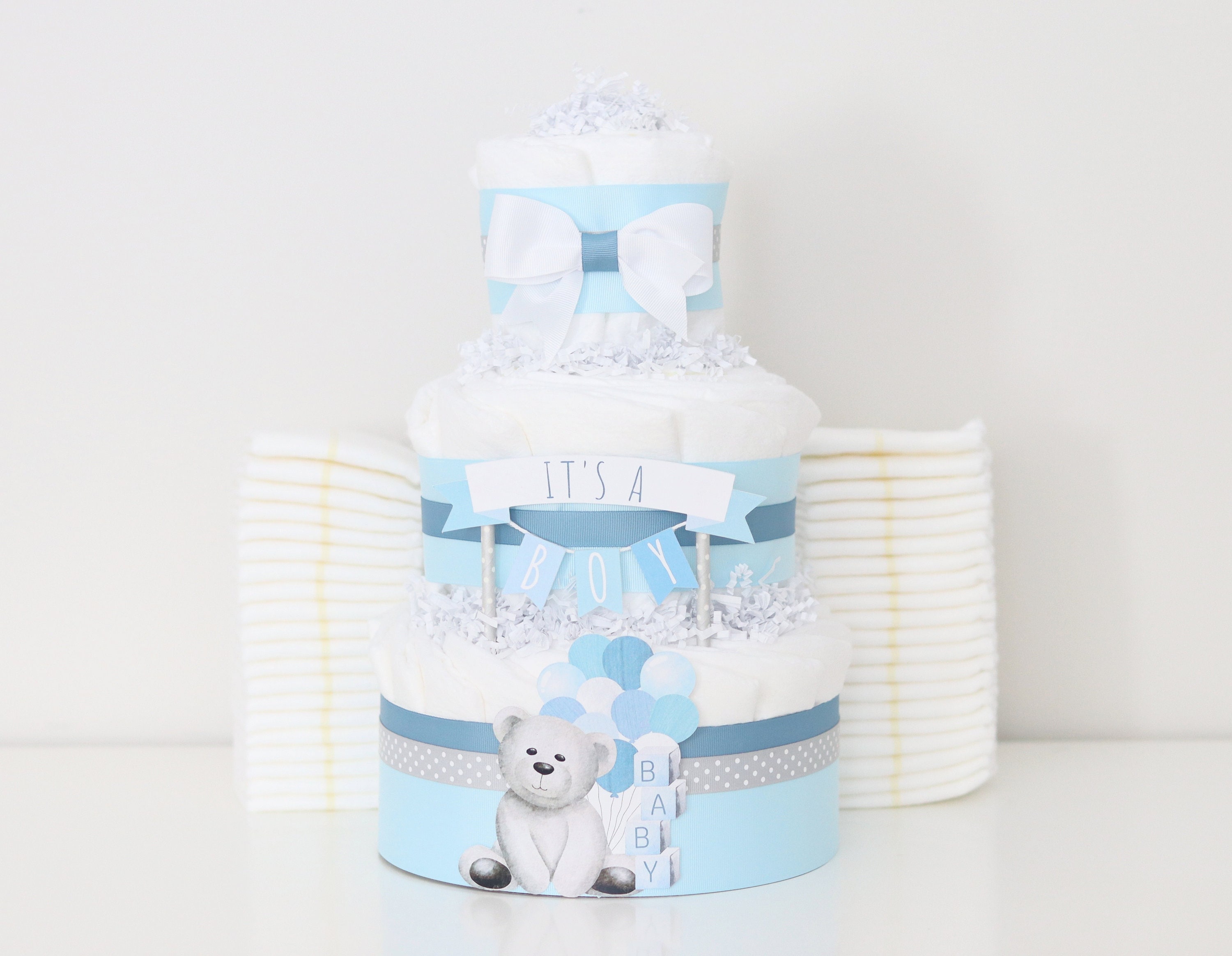 Blue Teddy Bear Diaper Cake Bear Balloon Baby Shower - Etsy