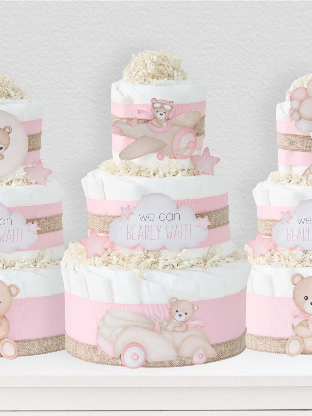 Pink Teddy Bear Diaper Cake, We Can Bearly Wait Baby Shower Decoration ...